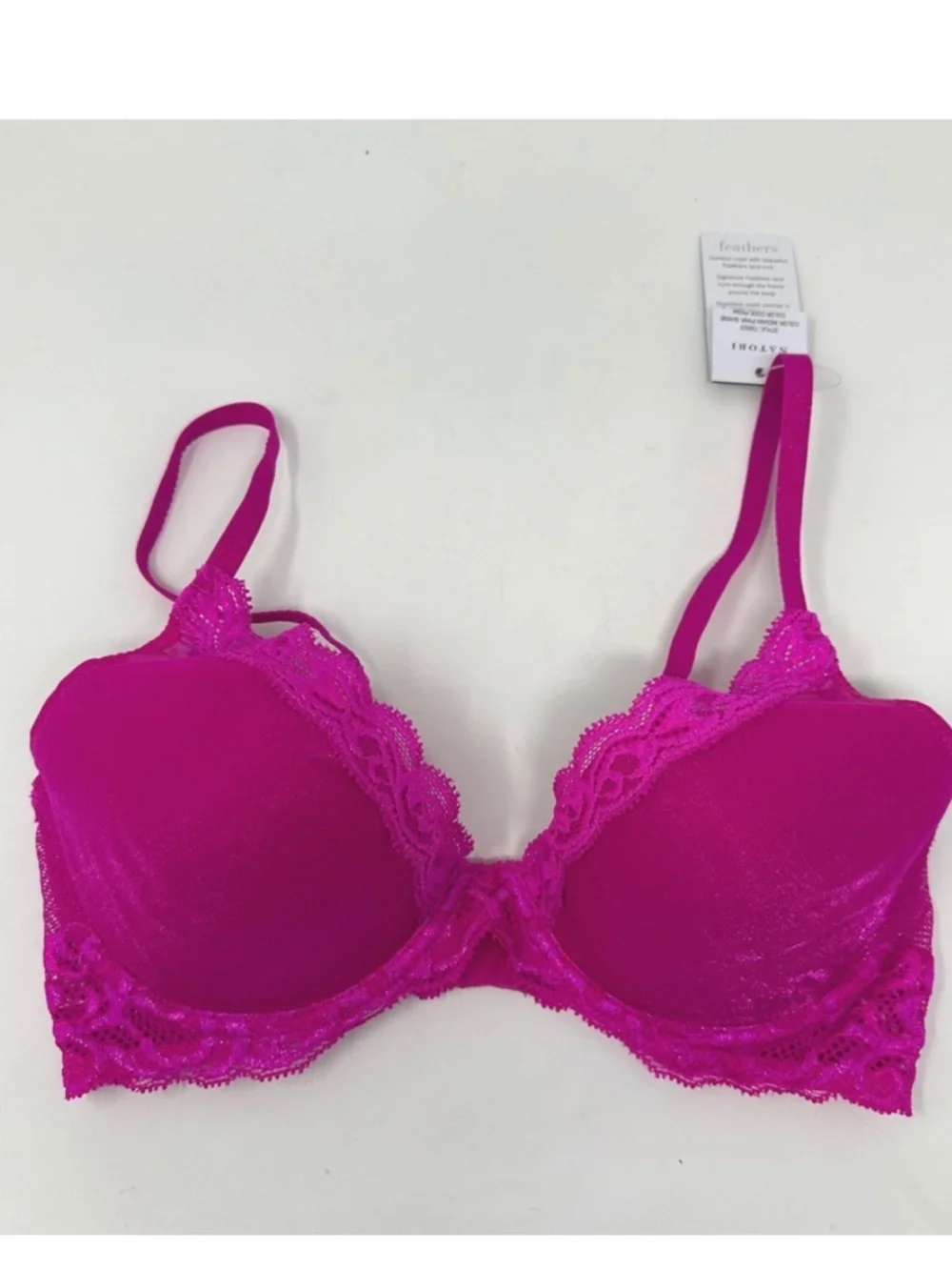 NWT Natori Feathers Contour Plunge Bra Women Size 34C Dragonfruit Hot Pink Lace